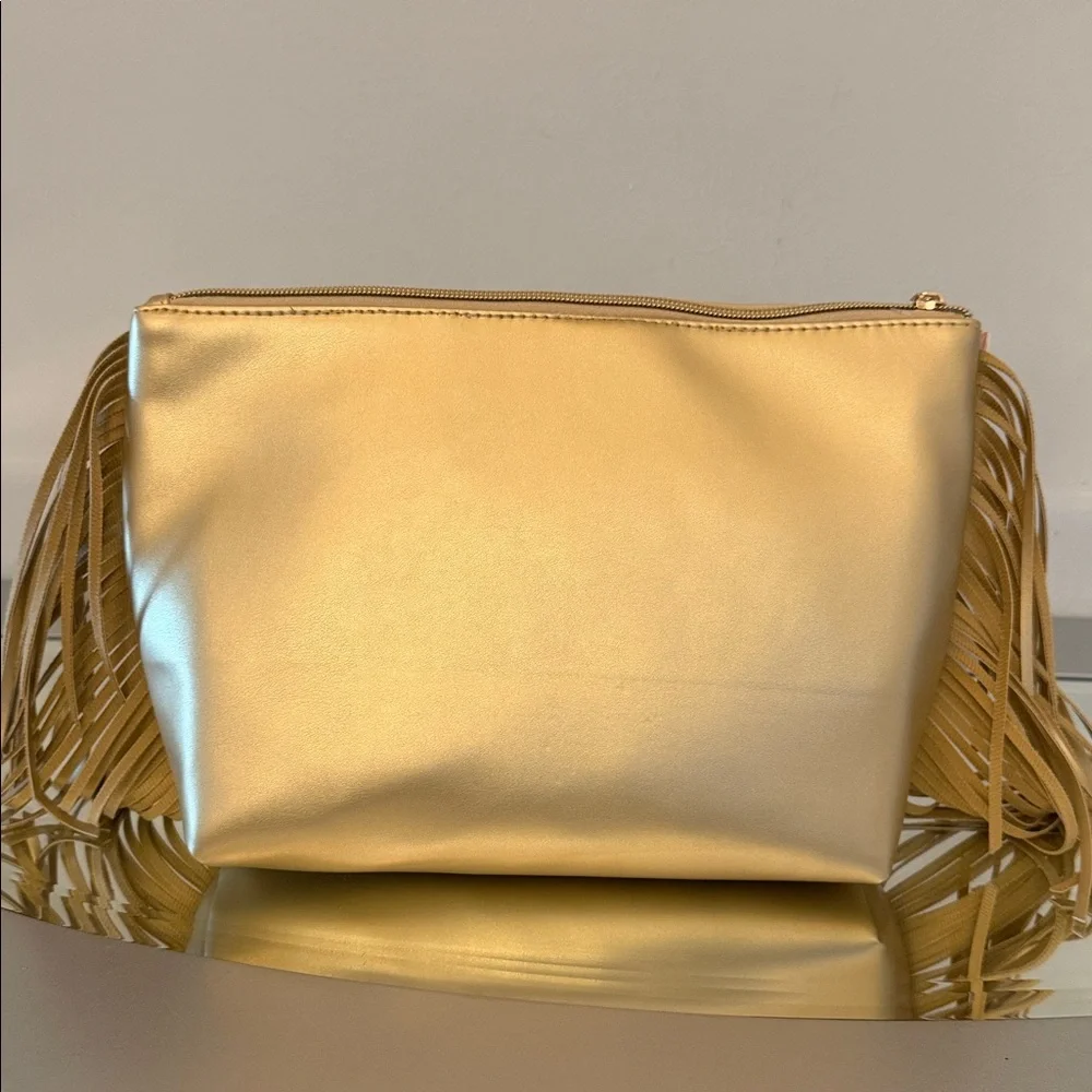 🆕 JUICY COUTURE Gold Fringe Bling Logo Cosmetic Bag Large Makeup Travel Case NWT